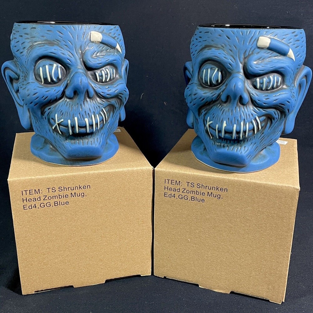 Lot Of 2 2022 Disney World Trader Sam's BLUE Zombie Head 4th Ed Tiki Mug
